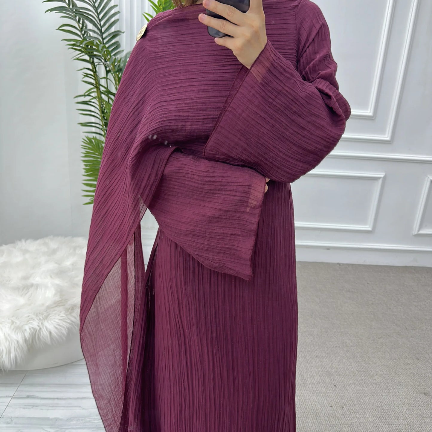 Women’s Two-Piece Modest Cardigan Set – Elegant Middle East Islamic Abaya Dress for Ramadan & Eid