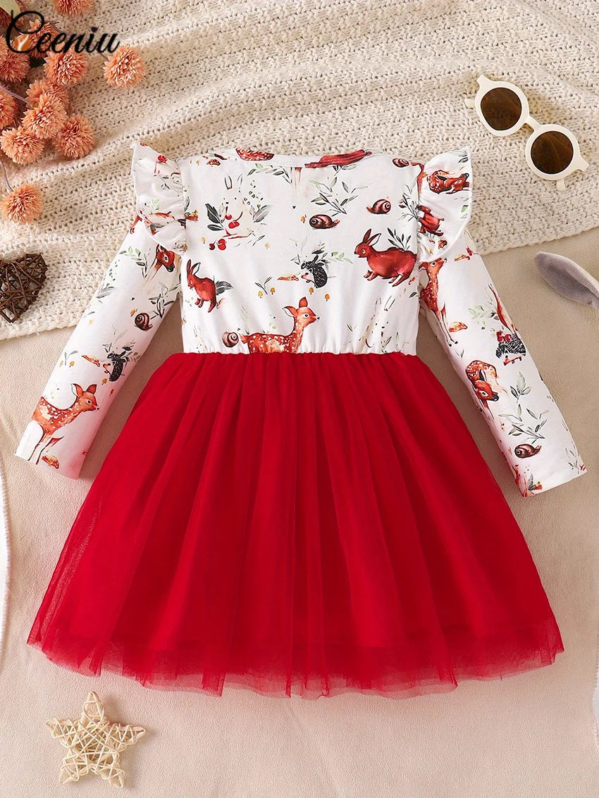 Baby Girl New Year Dress – Green Christmas Tree Print Outfit, “My First New Year” Costume for Newborns & Toddlers