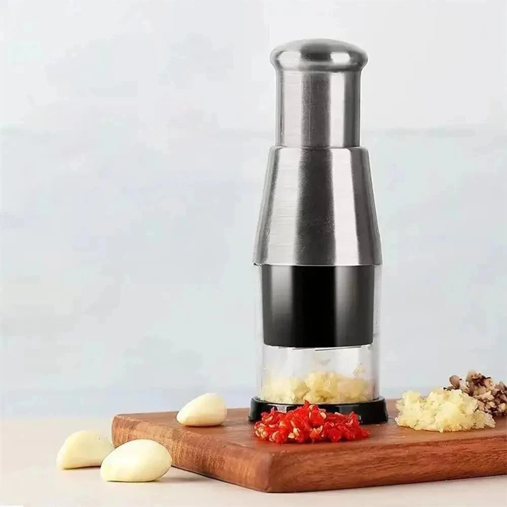 Manual Garlic Press & Onion Chopper – Hand Press Garlic Crusher, Fruit & Vegetable Mini Chopper, Kitchen Prep Tool