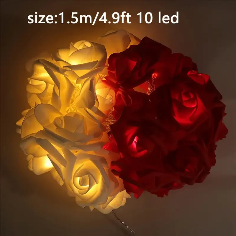 Artificial Rose Flower LED String Lights (10/20 LEDs) – Decorative Fairy Light Garland for Home, Wedding, and Party Decor