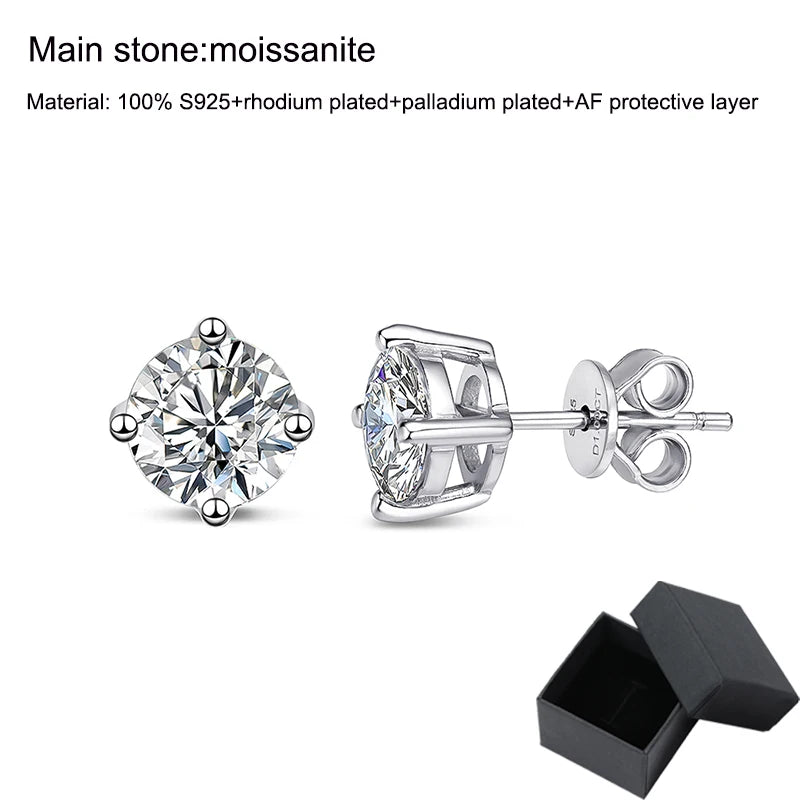 Moissanite Stud Earrings – S925 Sterling Silver Platinum-Plated Unisex Earrings