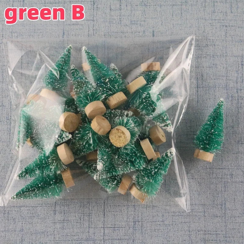 12-Piece Mini Bottle Brush Christmas Tree Set, 4.5 cm Sisal Trees with Wooden Bases for Holiday Villages, Tabletop Displays and DIY Crafts
