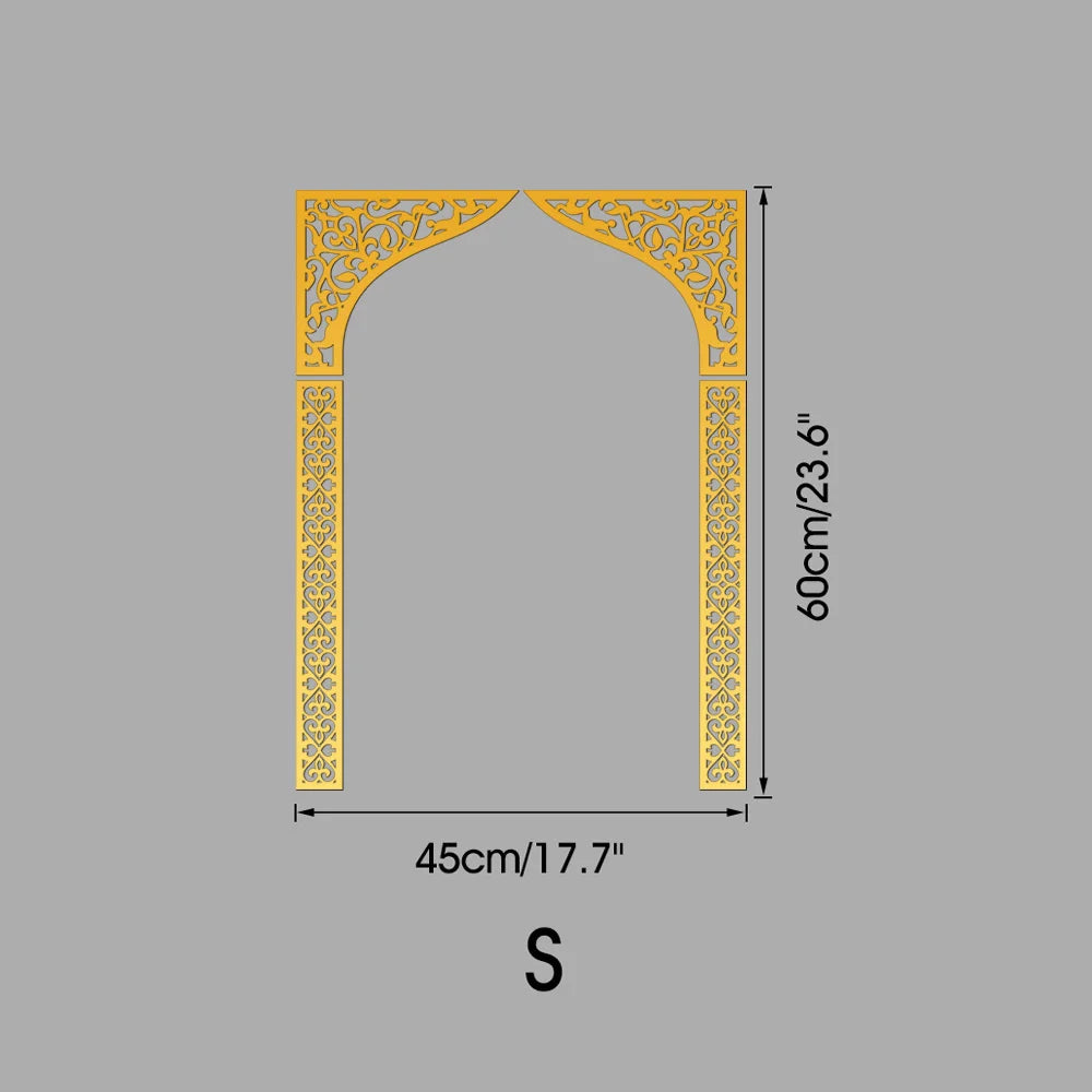 Islamic Arch Mirror Wall Sticker – Gold Acrylic 3D Mosque Frame Decal with Geometric Pattern for Ramadan & Eid Decor
