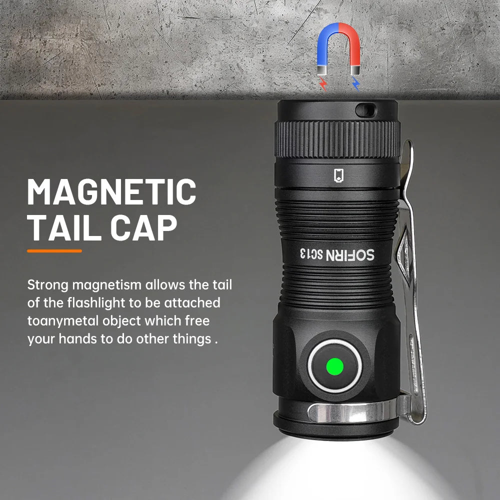 SC13 519A 5000K Mini LED Flashlight – 1100 Lumens, Rechargeable, Magnetic Base