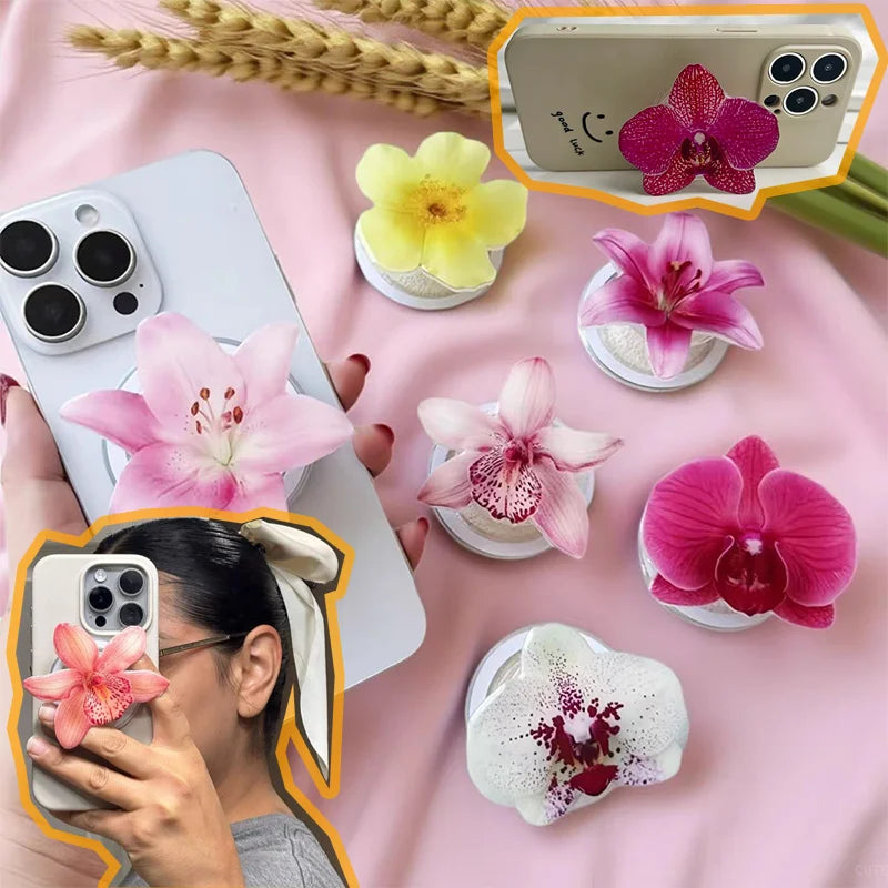 Acrylic Orchid Folding Ring Phone Holder — Grip Stand & Desktop Support