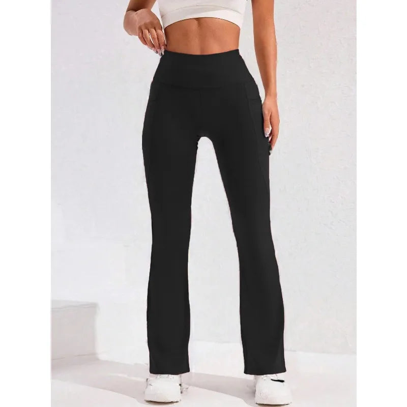 Women's High-Waist Flare Leg Yoga Pants with Pocket