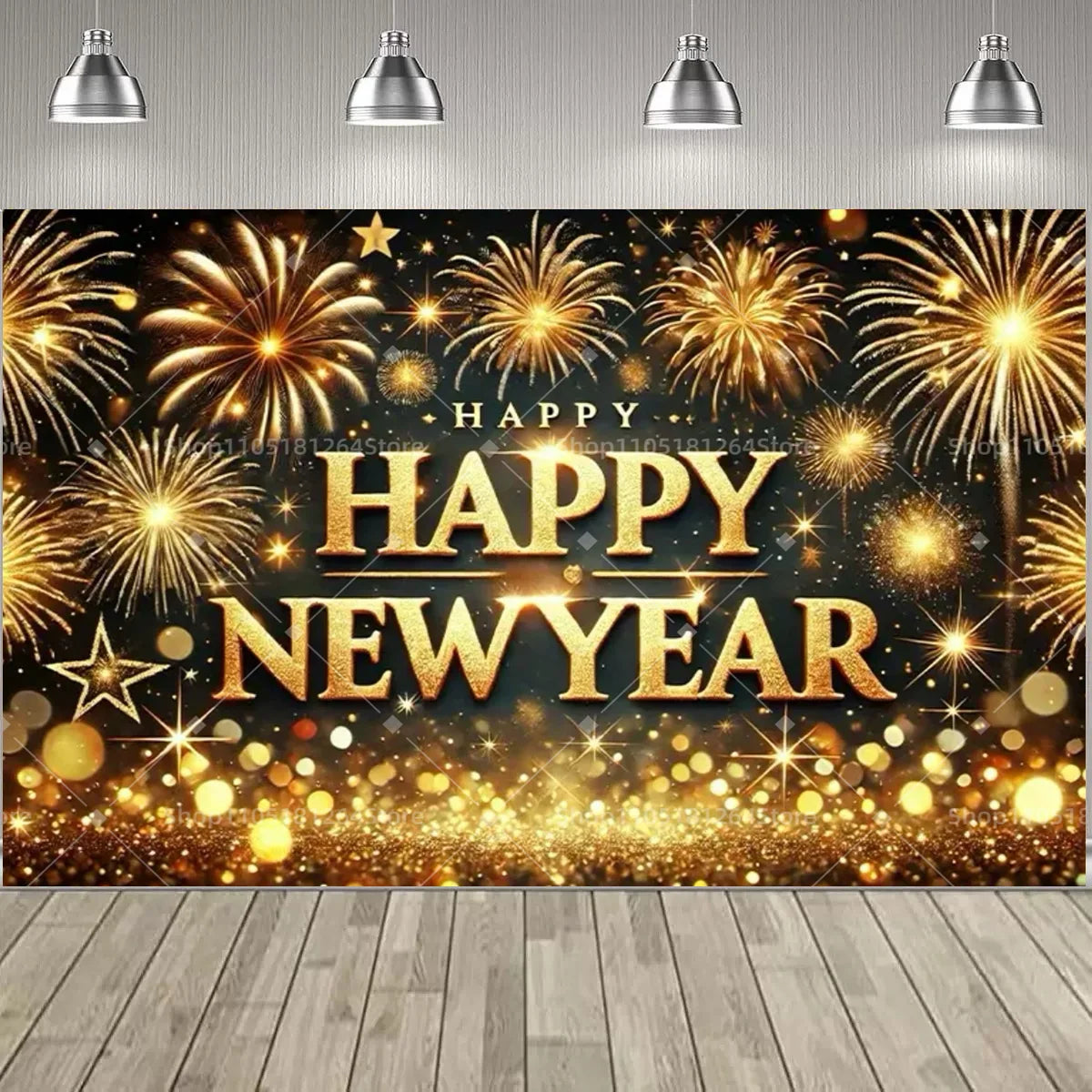 Black & Gold Happy New Year Party Decoration Banner – Festive Photo Backdrop for New Year & Holiday Celebrations