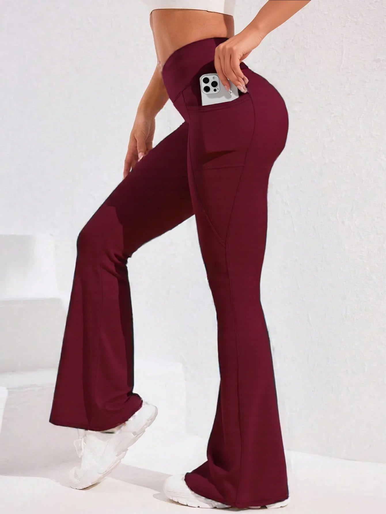 Women's High-Waist Flare Leg Yoga Pants with Pocket