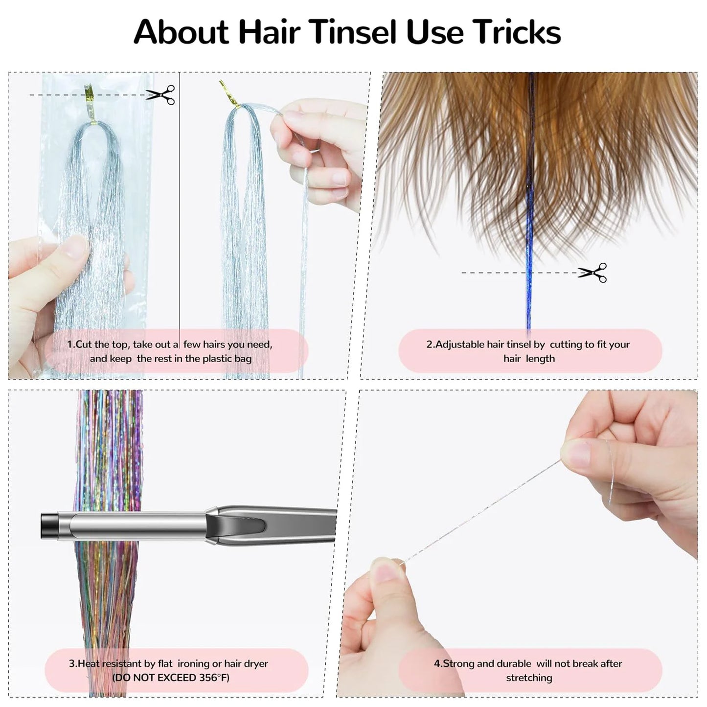 Glitter Hair Tinsel Extensions – 12-Piece Sparkling Fairy Hair Accessories for All Occasions