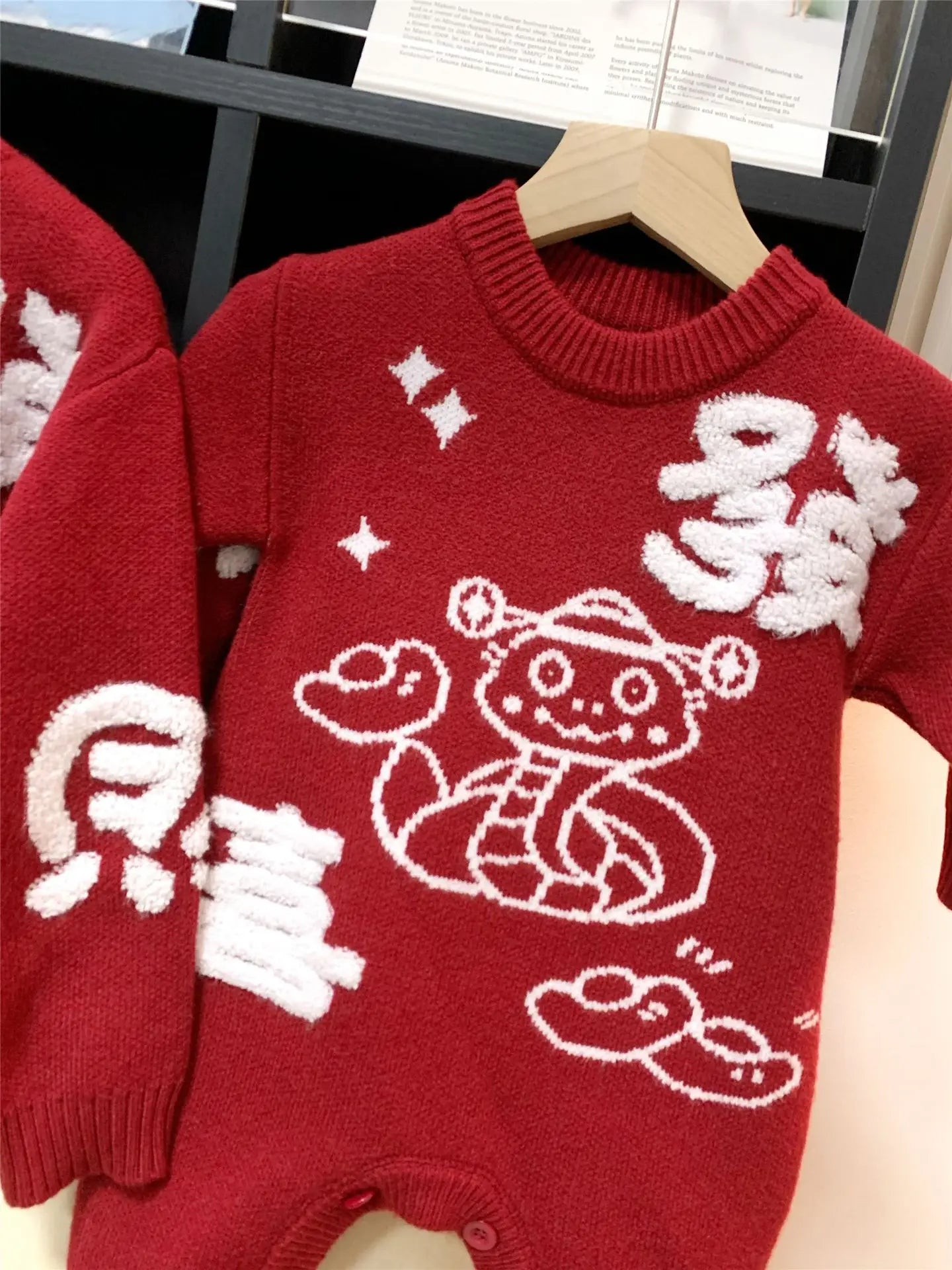 New Year Matching Family Red Chinese Sweater Father Mother and Daughter Son Snake Knit Jumper Infant Baby Knit Romper