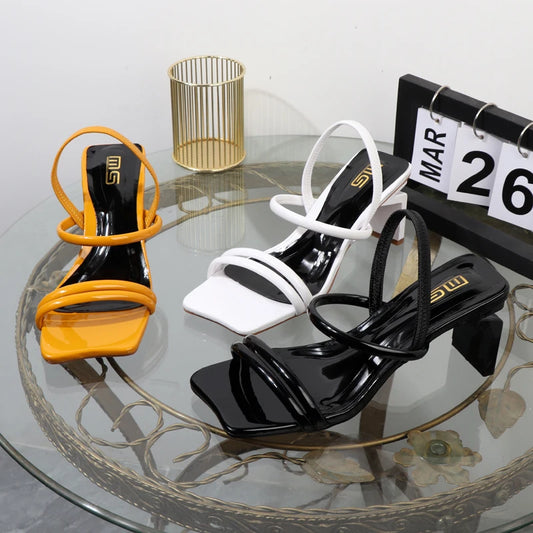 Plus Size Women's Sandals – Elegant Thick Square Heel with Elastic Band Bullet Points shoes