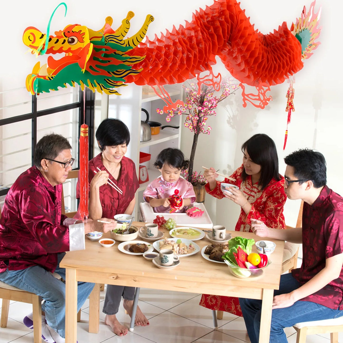 1.6m/1.0m Chinese Dragon Lantern Garland Hanging Ornaments Lunar New Year Spring Festival Decorations for Festival Party Gifts