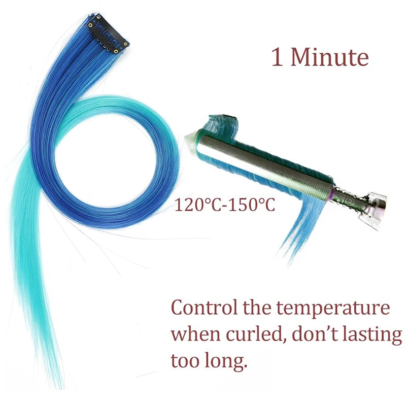 22-Inch Straight Clip-In Synthetic Hair Extensions – Colorful Highlight Hairpiece