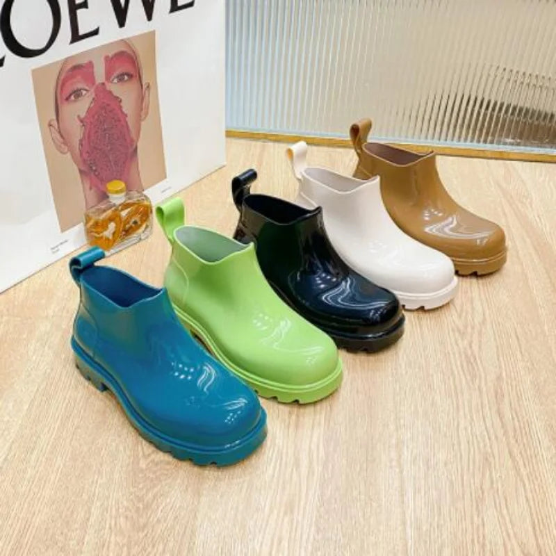 Women's Waterproof Rain Boots – New Luxury Jelly Short Boots with Thick Sole, Candy Colors