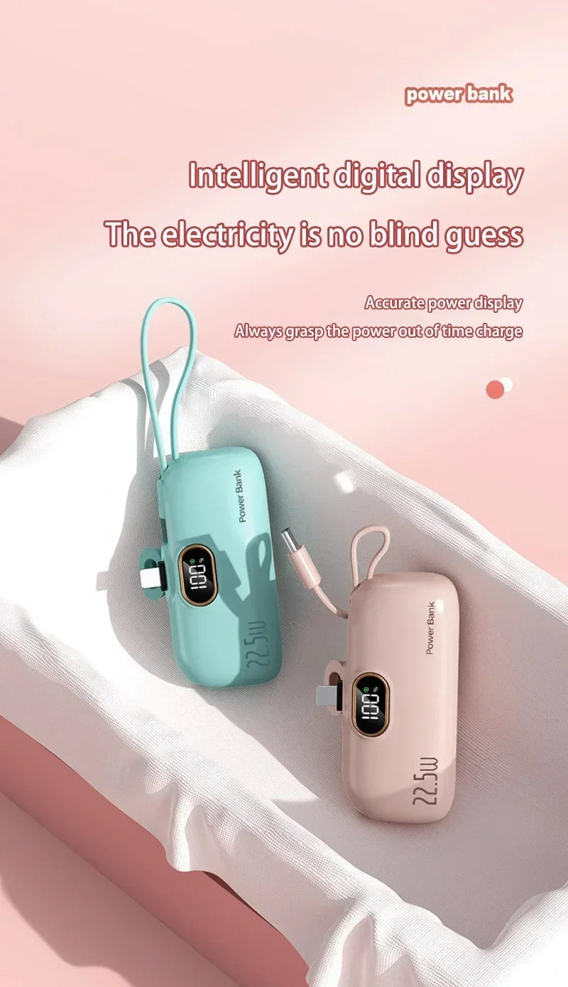 30000mAh Capsule Power Bank Fast Charge Portable Mobile Power Supply Emergency External Battery for Type-C, iPhone, Android