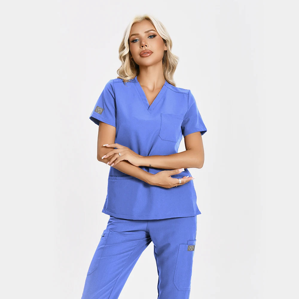 Women’s Antibacterial Scrubs Set – Soft V-Neck Top & Wrinkle-Resistant Pants