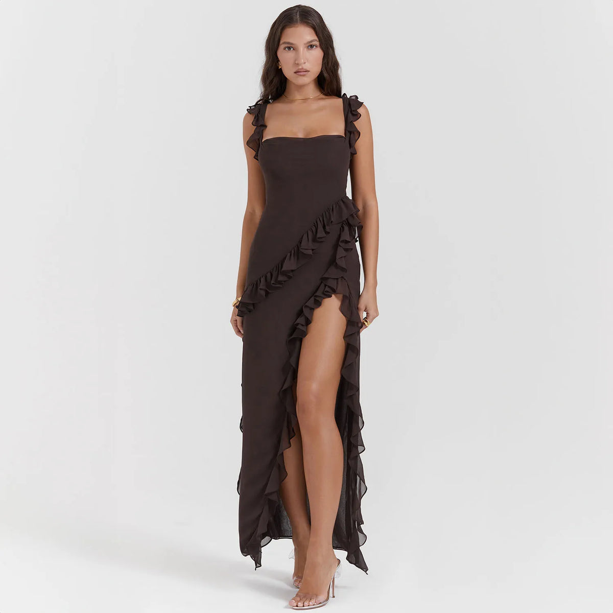 Women's Strapless Asymmetrical Maxi Dress