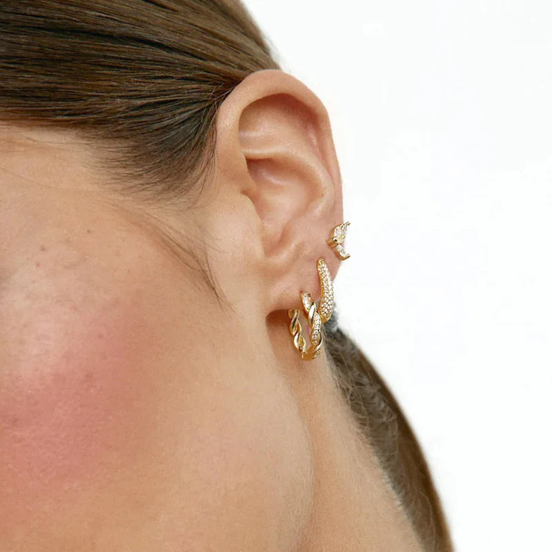925 Sterling Silver Multi-Turn Hoop Earrings with White Zircon, Fashion Punk Jewelry for Women