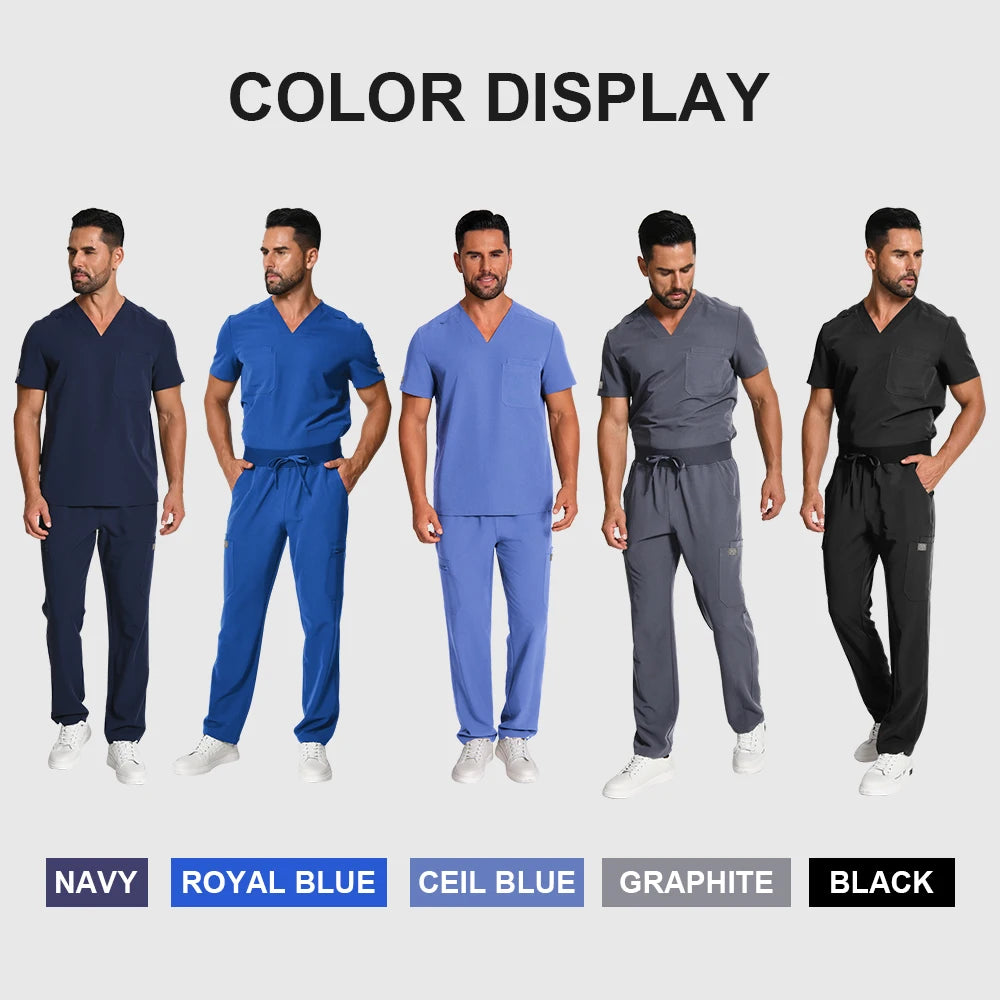 Men's Silver Ion Antibacterial Scrubs Set — Soft Stretch 2-Piece Medical Uniform