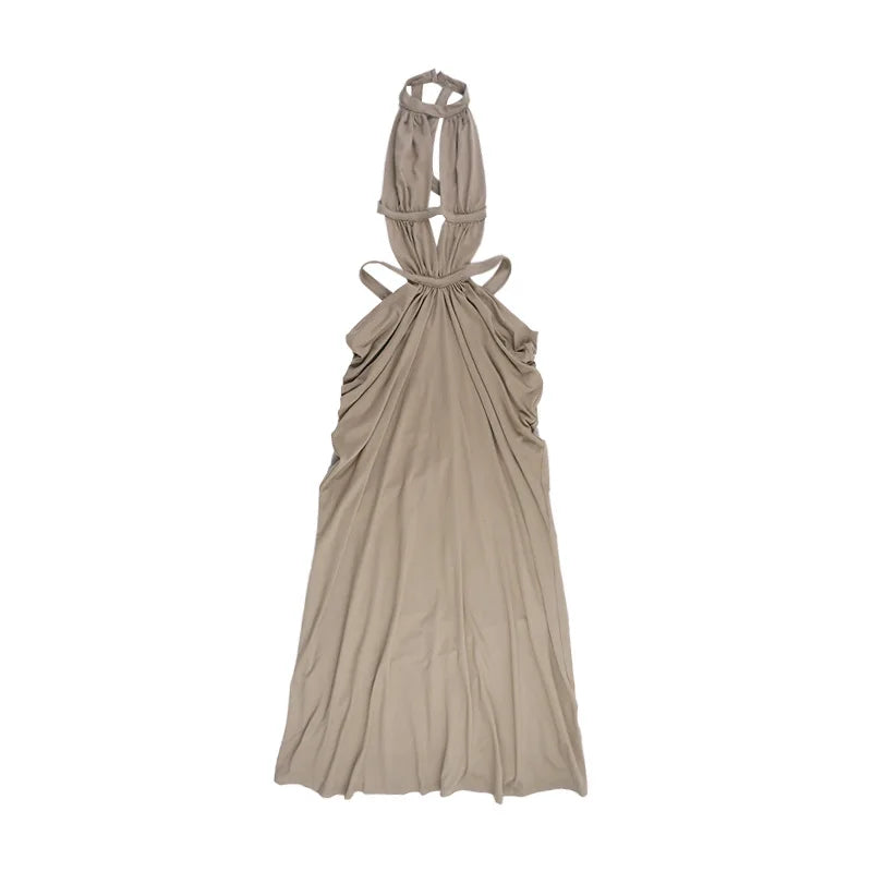 Women's Halter Cut-Out Backless Maxi Dress, Sleeveless Floor-Length