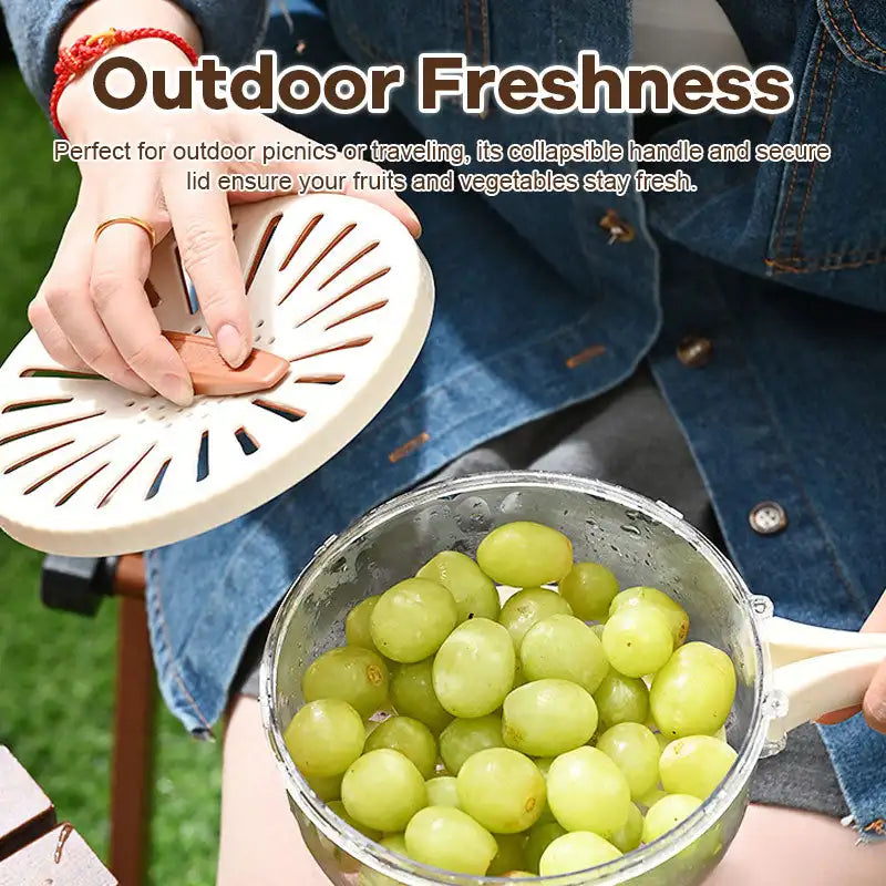 Multi-Use Fruit & Vegetable Drain Basket – Folding Handle Storage & Dehydrating Box