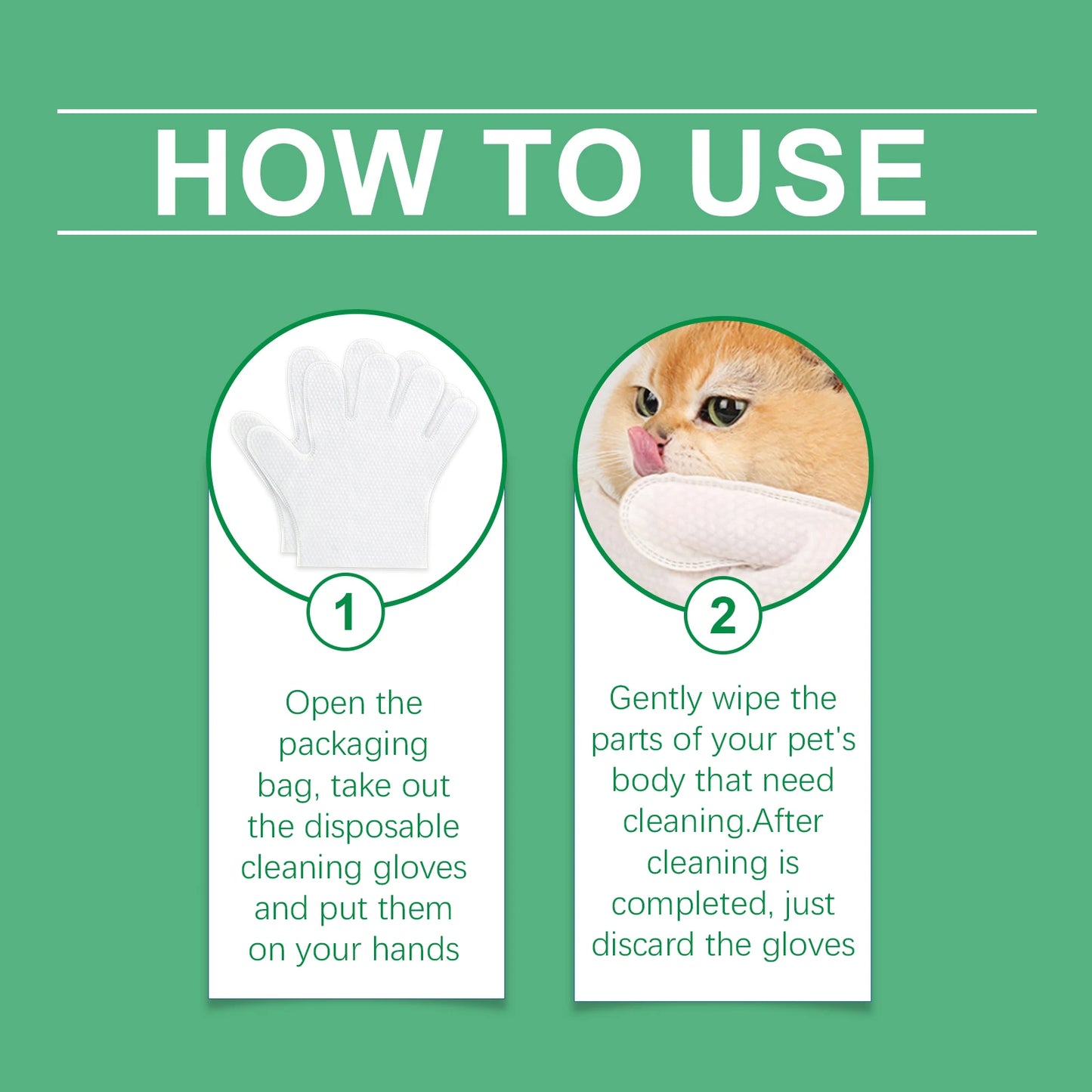 No-Rinse Pet Cleaning Gloves – Dogs & Cats, Coconut Oil & Glycerin, Disposable Wipes