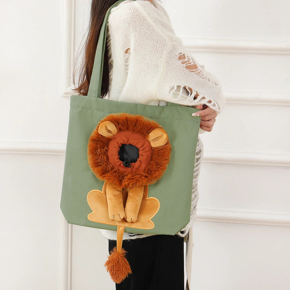 Pet Canvas Shoulder Bag Lion shaped Cat Tote Bag Comfortable Pet Tote Bag Shoulder Bag Portable Outdoor Cat Tote Bag