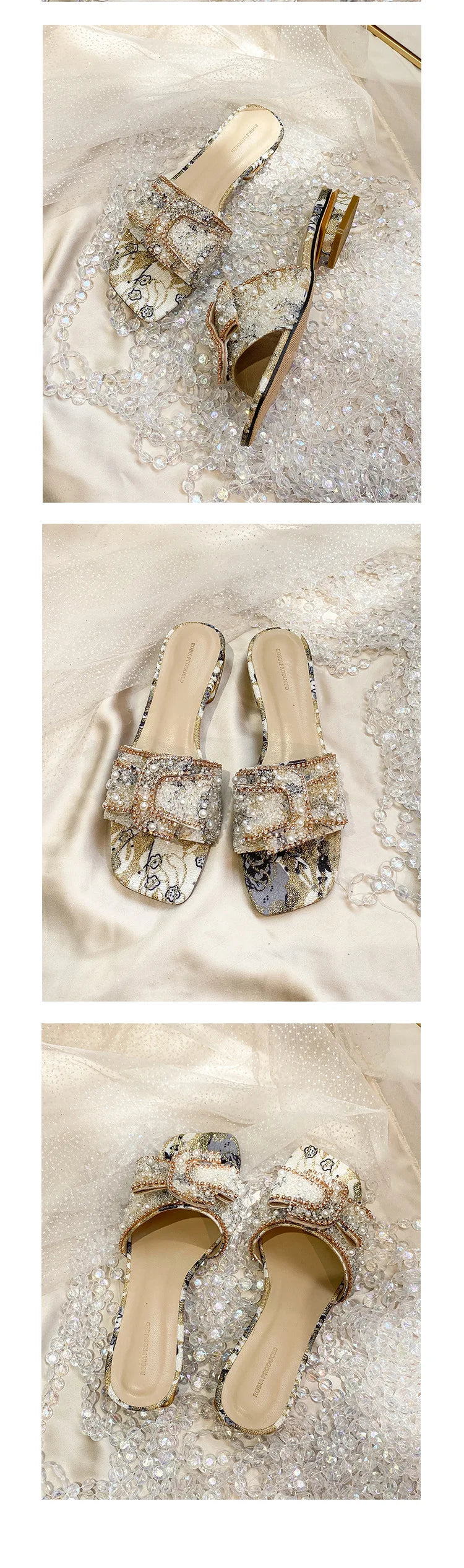 Women’s Rhinestone Slippers – Peep Toe Summer Sandals, Comfortable Chunky Heel Fashion Shoes