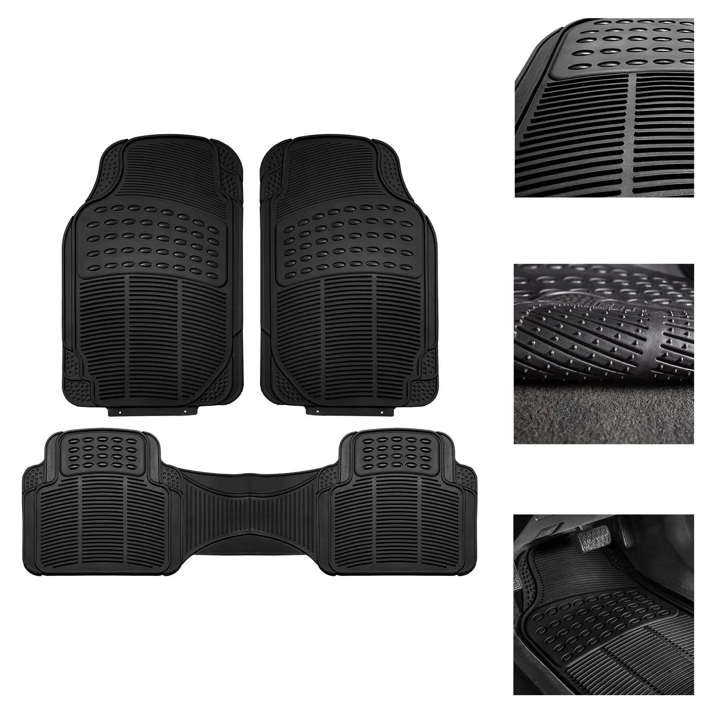 Universal All-Weather Rubber Car Floor Mats – Heavy-Duty Non-Slip 3-Piece Set, Black