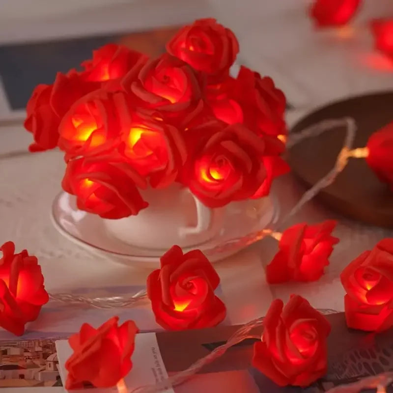 Artificial Rose Flower LED String Lights (10/20 LEDs) – Decorative Fairy Light Garland for Home, Wedding, and Party Decor