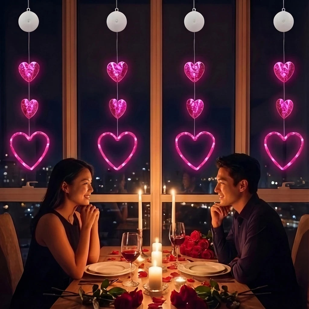 Heart-Shaped LED Window Light with Timer – Valentine’s Day Hanging Decoration