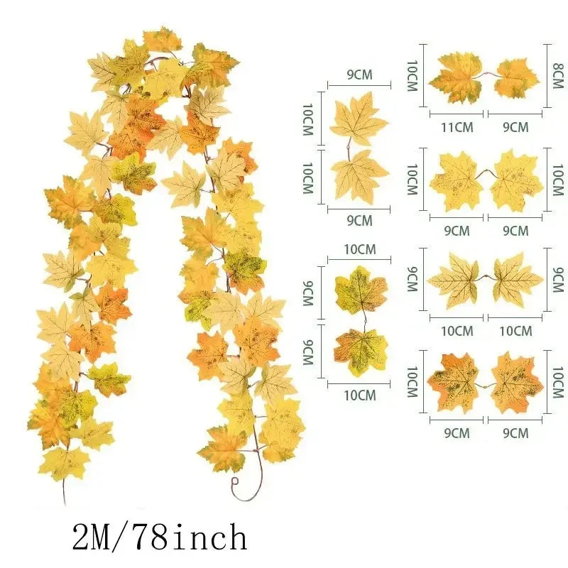 2M Artificial Maple Leaf Garland – Fall Faux Vine for Autumn Decor, Thanksgiving, Halloween, Weddings & Seasonal Home Decoration