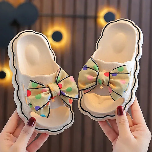 Girls' Summer Slippers – Fashion Bow, Wear-Resistant, Open-Toe, Non-Slip Casual Shoes for Kids, Simple Outdoor Platform Beach Footwear