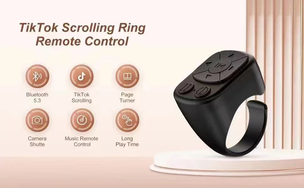 TikTok Scrolling Ring Remote Control – Bluetooth Page Turner & Camera Shutter for iPhone, iPad, Android Phones & Tablets, Remote Scrolling for Short Videos, Music Control & Photography