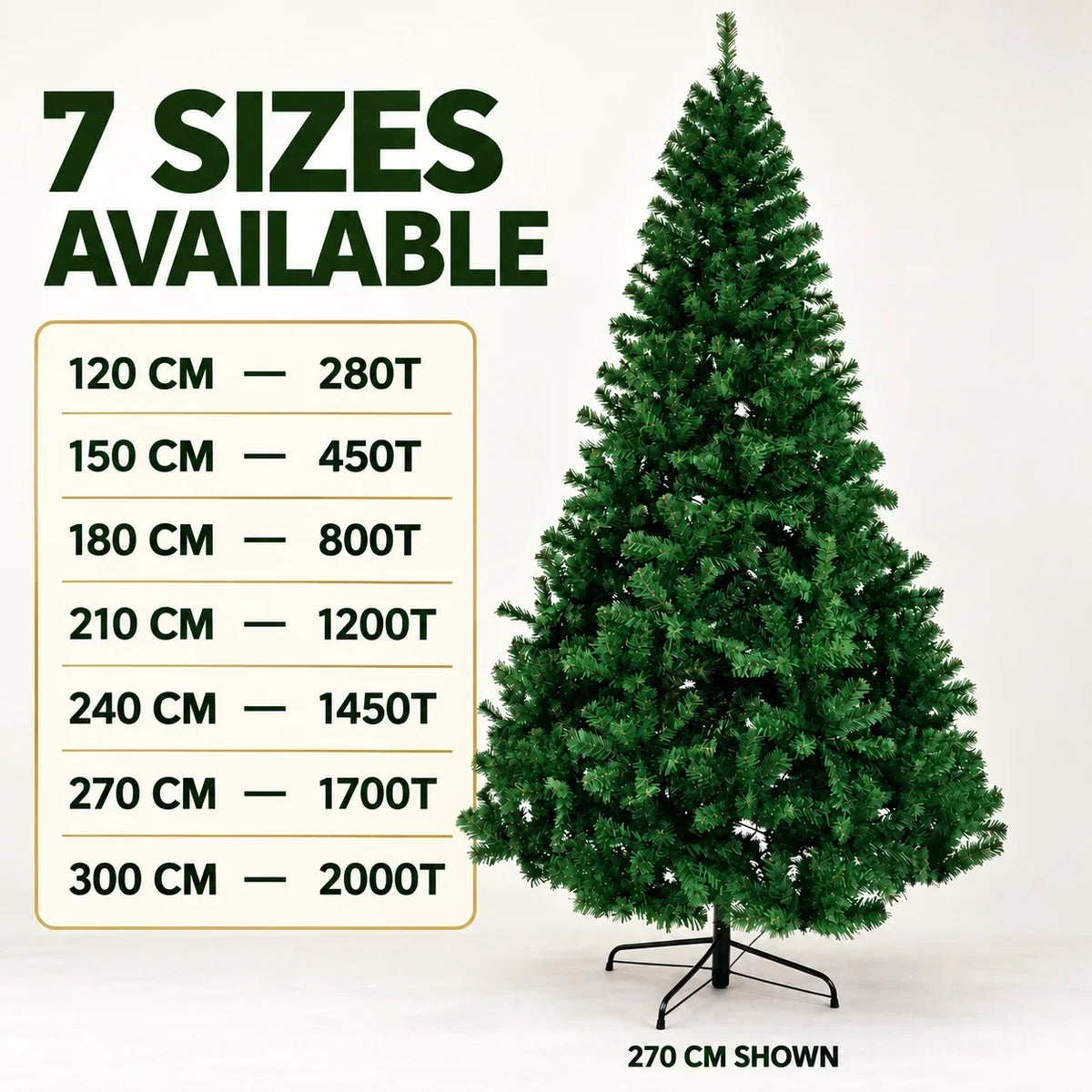 Green Artificial Christmas Tree with Metal Stand, 120–300 cm PVC Holiday Tree with Optional Separate Warm White USB Light String