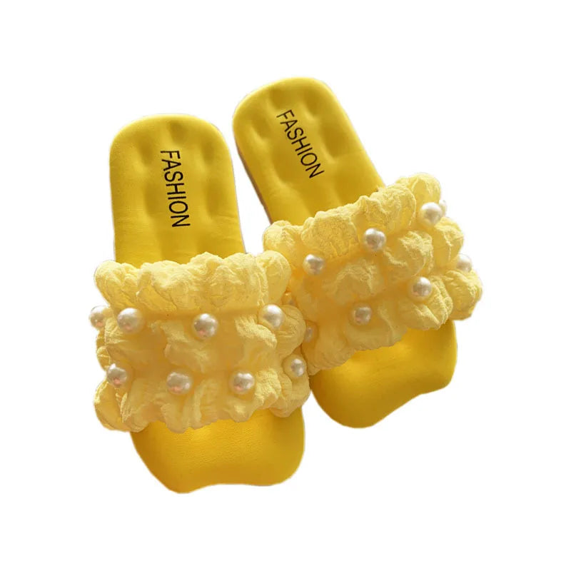Children’s Summer Slippers – Girls' Sandals with Pearl Design | Soft-Soled Princess Slides