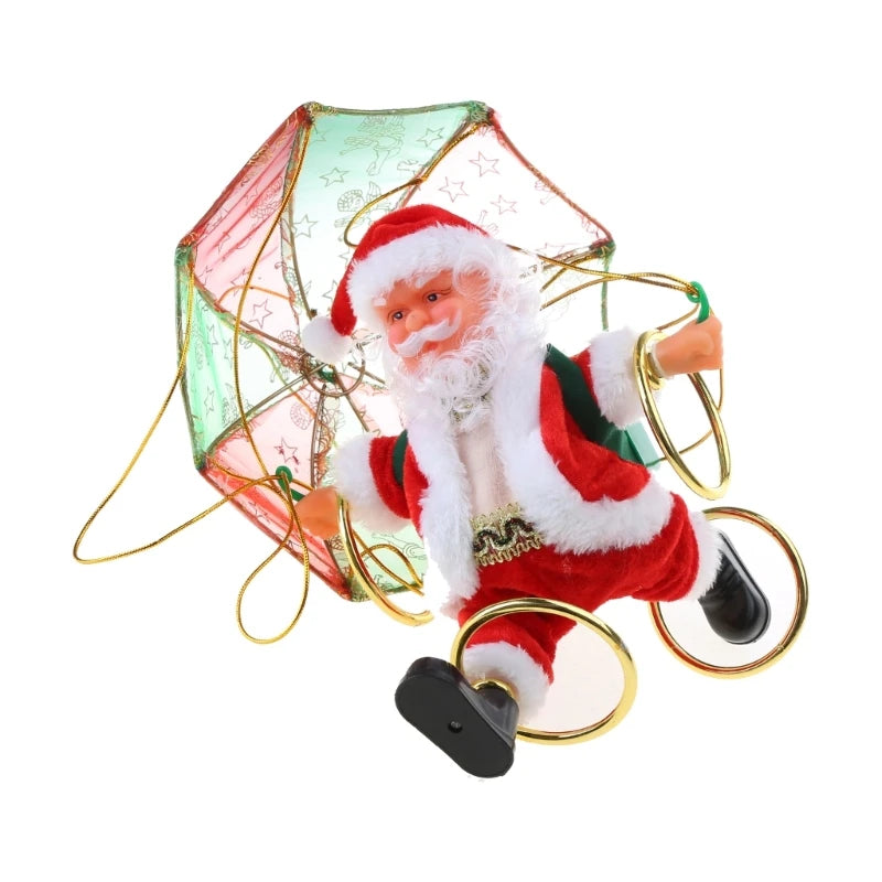 Battery-Operated Musical Santa Claus Parachute Ornament with Animated Flipping Motion, Hanging Indoor Christmas Decoration