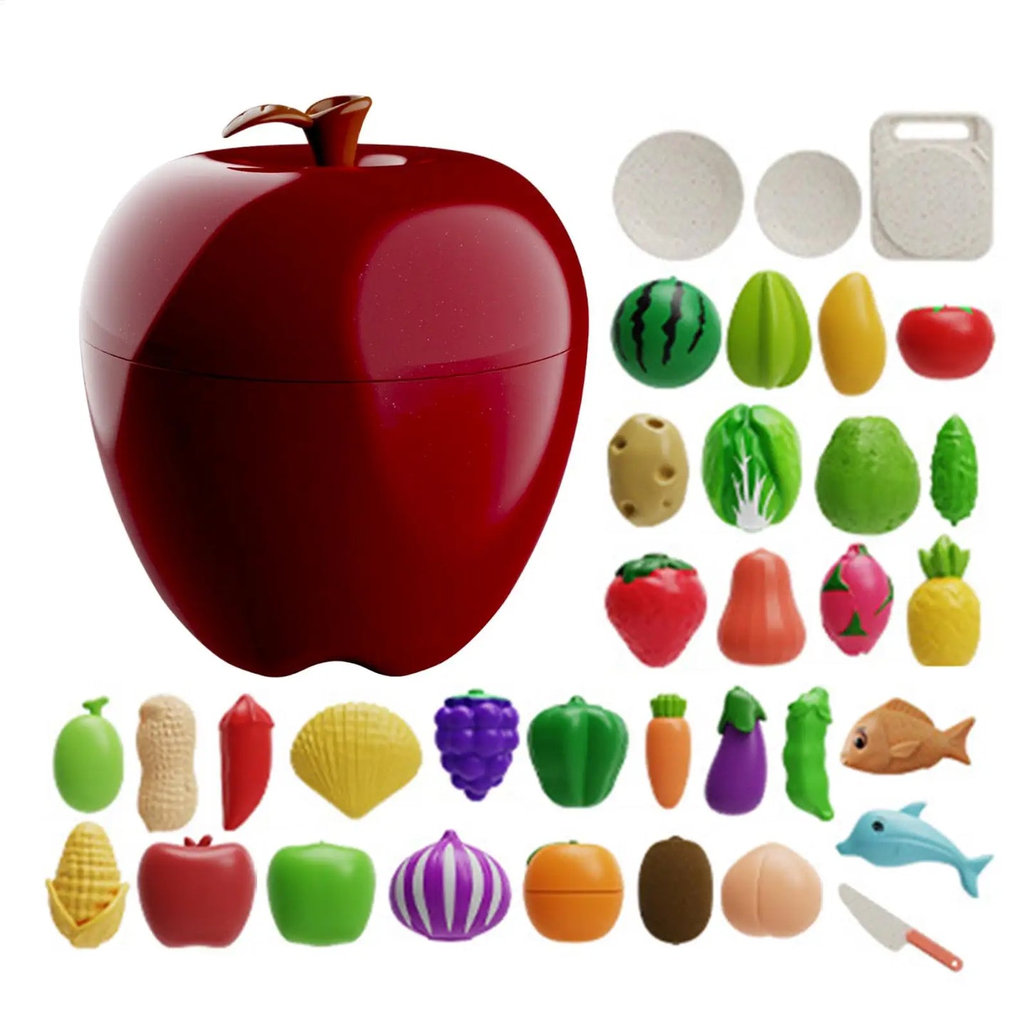 34-Piece Kids Kitchen Play Food Set – Cutting Fruits & Vegetables Toy, Educational Puzzle Playset for Boys & Girls, Gift Idea