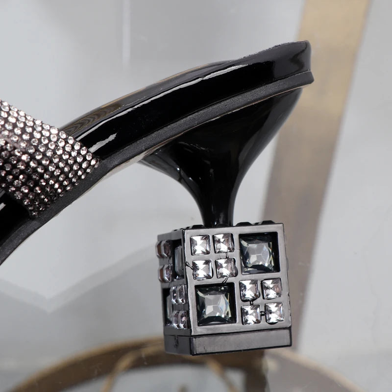 Women’s Transparent Strap Heeled Sandals – Chic Box-Style Square Alien Heel with Metal Accent | Summer Fashion Slippers
