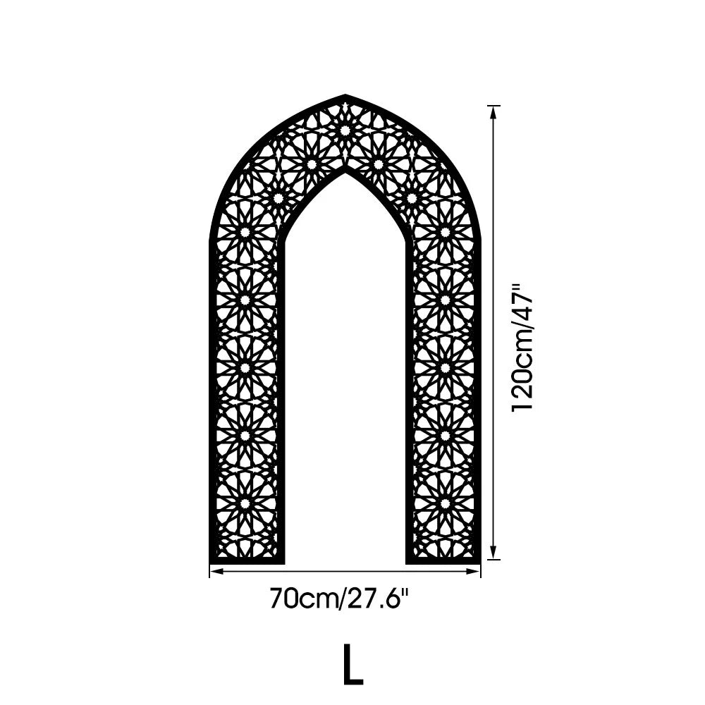 Islamic Arch Mirror Wall Sticker – Gold Acrylic 3D Mosque Frame Decal with Geometric Pattern for Ramadan & Eid Decor