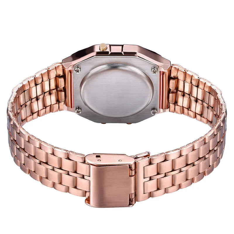 Vintage LED Digital Watch with Steel Strap – Unisex Electronic Sports Wristwatch, Valentine’s Day Gift