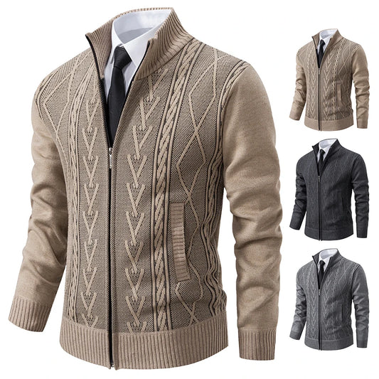 2024 Autumn and Winter new cashmere padded warm casual men's knitted sweater coat