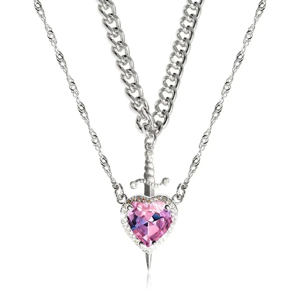 Snow White Inspired Heart & Sword Couple Necklace – Romantic Pendant Jewelry Gift for Women