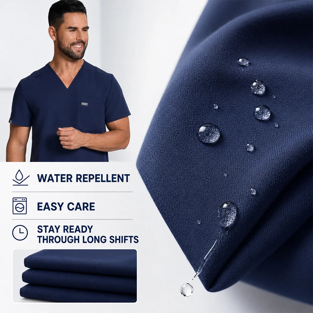 Men's Silver Ion Antibacterial Scrubs Set — Soft Stretch 2-Piece Medical Uniform