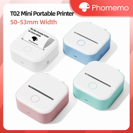 Phomemo T02 Wireless Mini Thermal Printer – Portable Bluetooth Pocket Printer, 203 DPI, Inkless Photo & Label Printing for iOS & Android – Ideal for Notes, Memos, Journals, Crafts