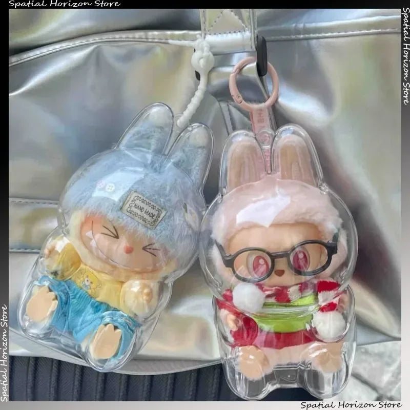 Transparent Protective Display Cover for Labubu Monster Toy – Cute Elf Plushie Storage Box for Party Dolls