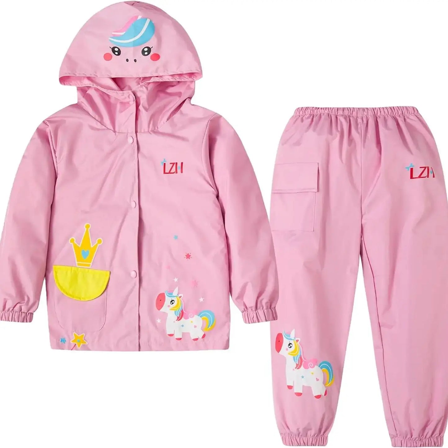 Toddler Rain Suit Set for Boys & Girls – Waterproof Hooded Coat and Pants | Unicorn Design | Autumn/Winter Outfit for Kids Ages 1–5