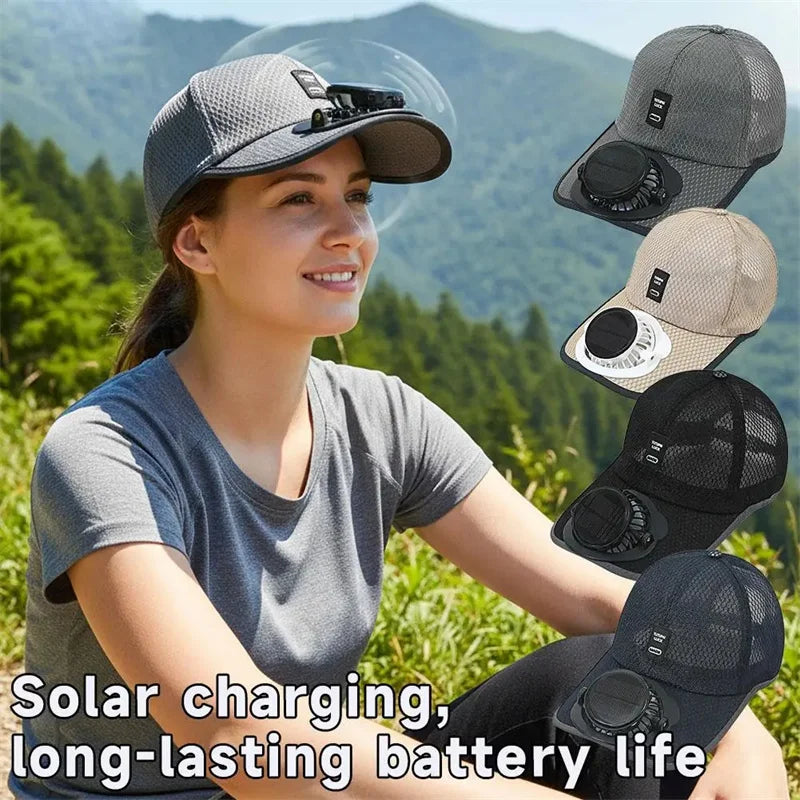 Solar Fan Baseball Cap with USB Charging — Unisex Outdoor Hat