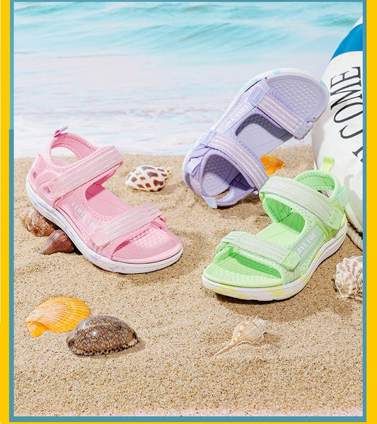 Fashion Sandals Girls Soft Soles Casual Shoe Fashionable Princess Shoes New Flowers Pink Flat Shoes  Brand Non-slip Beach Shoes Children