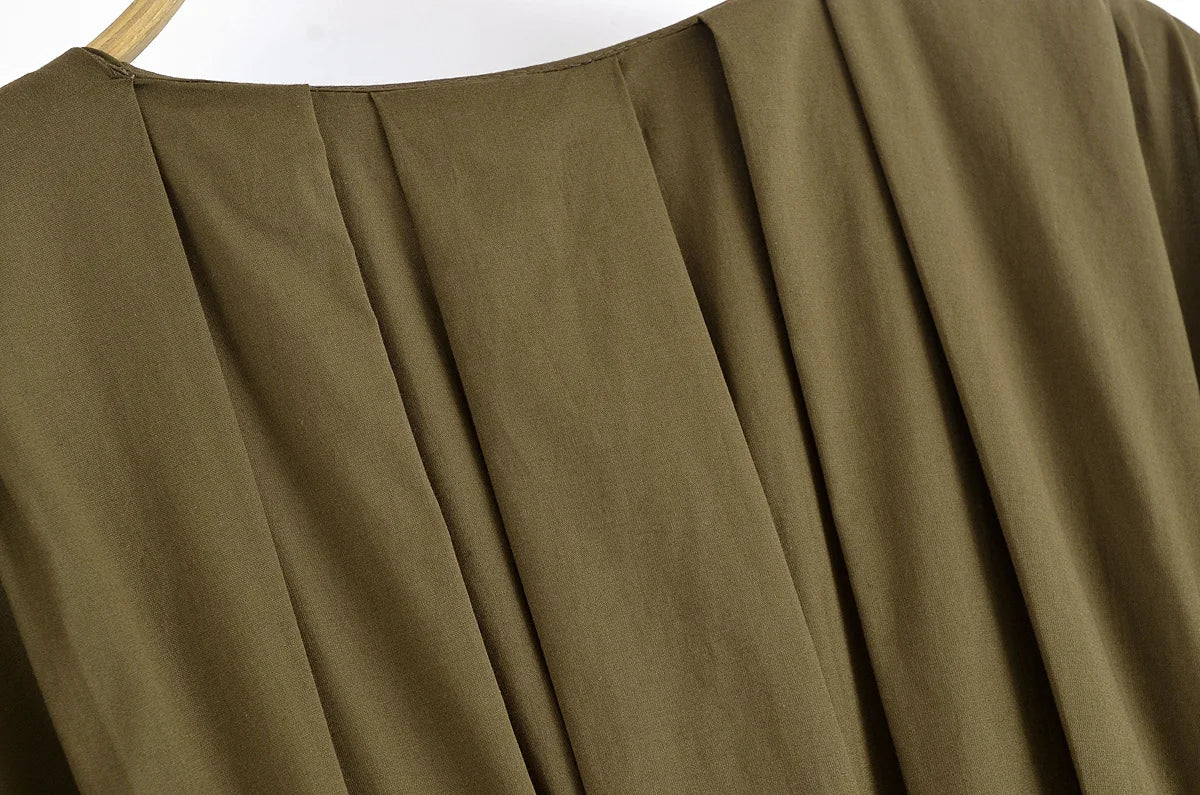 Women's Elegant V-Neck Long Dress – Short Sleeve Lace-Up Bow Waist Casual Dress